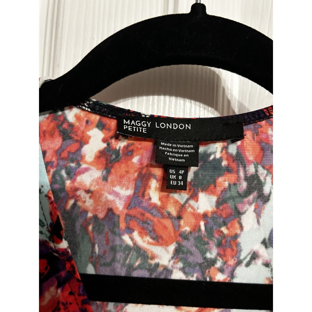 Maggy London dress 4P Wrap Drape Pleated Floral Print Long Sleeve V-Neck Stretch - Picture 5 of 8